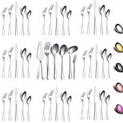 ReaNea 46 Piece Silverware Set Stainless Steel Titanium Silver Plating Flatware Set,Spoons Forks Cutlery Set Contains 6 Pieces Serving Set
