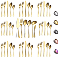 thumbnail image 1 of ReaNea 46 Pieces Gold Silverware Set Stainless Steel Titanium Gold Plating Flatware Set, Spoons Forks Cutlery Set Contains 6 Pieces Serving Set, 1 of 9