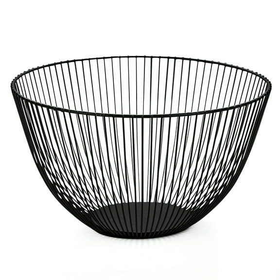 ReaNea Black Metal Wire Fruit Storage Baskets, Fruit Bowl for kitchen counter (Round Tall)