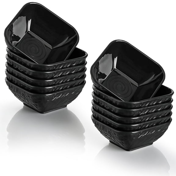 ReaNea Black Plastic Mini Dip Bowls, 12-Piece Set; 6oz stone-patterned dip bowls; small-sized serving bowls, perfect for holding ketchup, tomato juice, barbecue sauce, and for use at parties