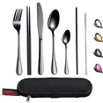 thumbnail image 1 of ReaNea Black Portable Utensils, Stainless Steel Travel Camping Cutlery Flatware Silverware Set 8 Piece, 1 of 10