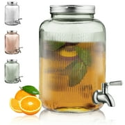 ReaNea Blue Glass Beverage Dispenser 1 Gallon with Lid and Stainless Steel Faucet