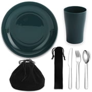 ReaNea Camping Utensils, Stainless Steel Portable Travel Silverware Set with Reusable Bowls ,Mug and Plate, Camping Mess Kit for 1 Person