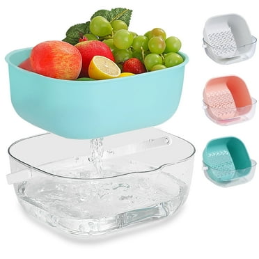ReaNea Colander Bowl with Clear Plastic Bowl, Dual-Layer Draining Bowl Vegetable Washing Basket (Blue)