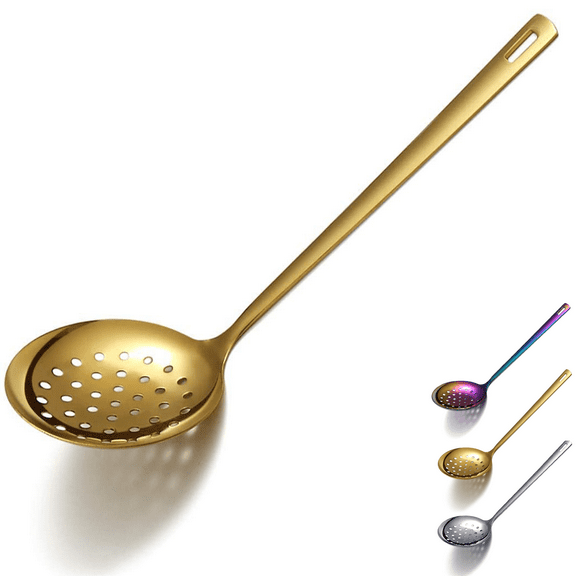 ReaNea Cooking Skimmer, Stainless Steel Pasta Strainers for Kitchen  Slotted Spoon, Strainer Spoon（Gold）