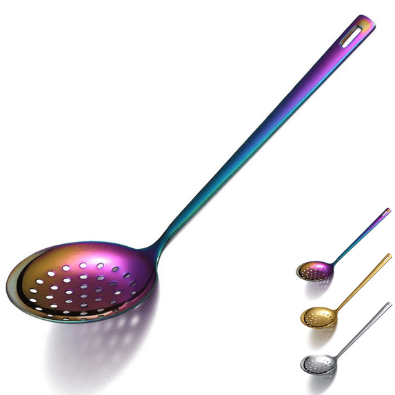 ReaNea Cooking Skimmer, Stainless Steel Pasta Strainers for Kitchen Slotted Spoon, Strainer Spoon(Rainbow)