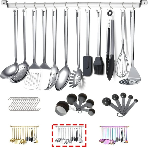 ReaNea Cooking Utensils Set Stainless Steel 37 Pieces Kitchen Utensils Set Kitchen Tool Gadgets with Hooks for Hanging