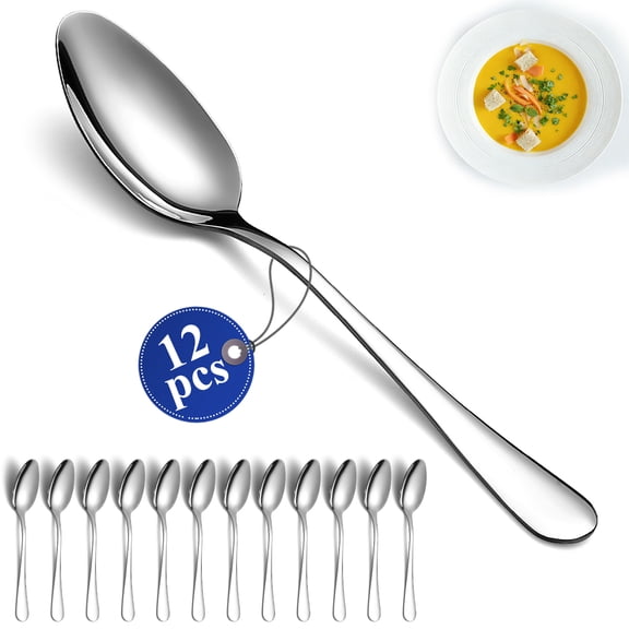 ReaNea Dinner Spoons Set of 12, 7.36" Stainless Steel Soup Spoons,Table Spoon for Home, Kitchen or Restaurant Dishwasher Safe