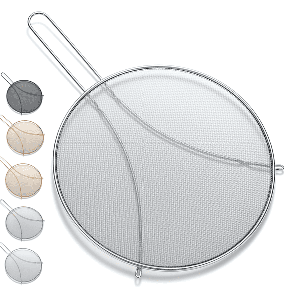 ReaNea Fine Mesh Splatter Screen, Stainless Steel Grease Splatter Guard for Frying Pan with Resting Feet for Cooking