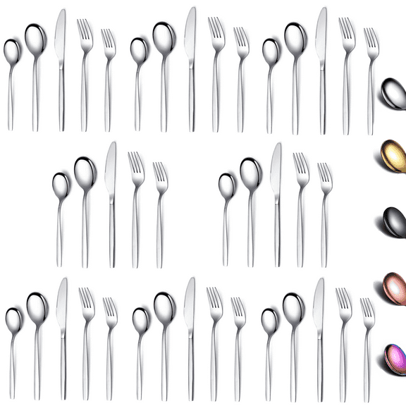 ReaNea Flatware Set 40 Pieces, Stainless Steel Flatware Set, Silverware Set Service For 8,Shiny Silver