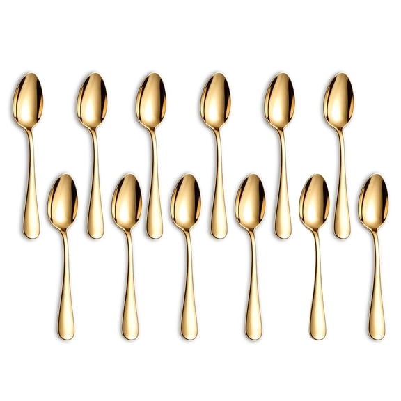ReaNea Gold Demitasse Espresso Spoons 12 Pieces 5" Titanium Gold Plating Stainless Steel Mini Coffee Spoons Set, Metal Cutlery Small Spoon for Dessert, Ice Cream, Tea, Home, Kitchen, Restaurant Ca