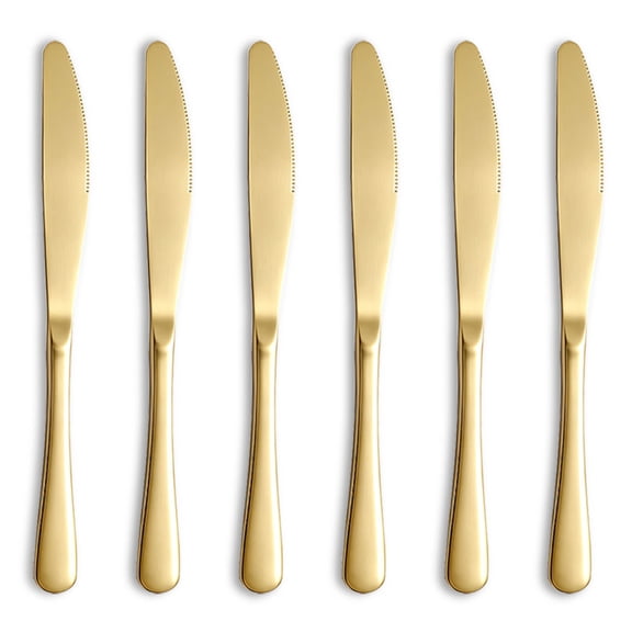 ReaNea Gold Dinner Knives Set Of 6, 9.17" Titanium Gold Plating Stainless Steel Butter Knife Spreader Table Dinner Knife for Daily Use, Restaurant, Hotel, Parties, Events, Wedding Dishwasher Safe