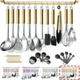 thumbnail image 1 of ReaNea Gold Handle Kitchen Utensils Set 38-Pieces, Stainless Steel Cooking Utensils Set, Kitchen Gadgets Cookwarewith Hooks For Hanging Kitchen Tool Set, 1 of 7