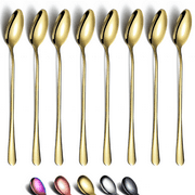 ReaNea Gold Iced Tea Spoon Stainless Steel Long Handle Mixing Stirring Latte Cocktail   Pack of 8