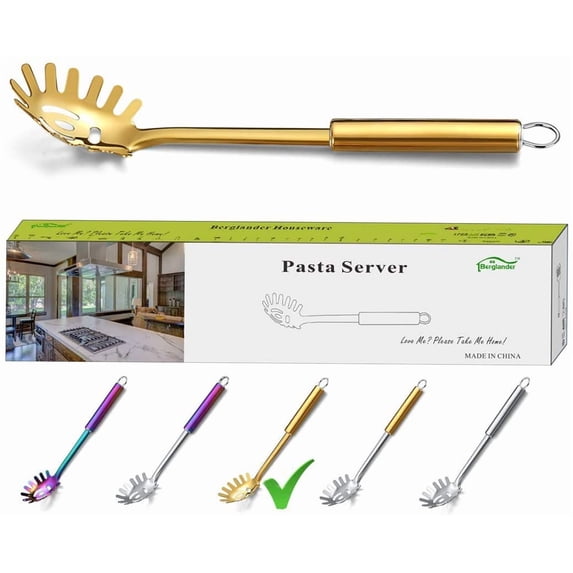 ReaNea Gold Pasta Spoon, Stainless Steel Pasta Spaghetti Server, Noddle Fork