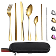 thumbnail image 1 of ReaNea Gold Portable Utensils, Stainless Steel Travel Camping Cutlery Flatware Silverware Set 8 Piece, 1 of 9