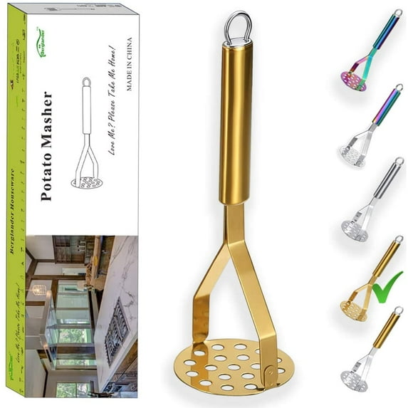 ReaNea Gold Potato Masher, Heavy Duty Stainless Steel Kitchen Vegetable Fruit Potato Ricer