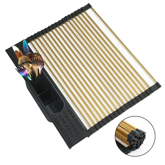 ReaNea Gold Roll Up Dish Drying Rack Over The Sink, Kitchen Rolling Dish Drainer, Foldable Sink Rack Mat for Kitchen Sink Counter