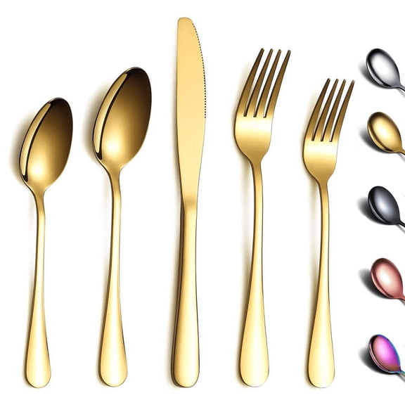 ReaNea Gold Silverware Set 20 Pieces, Stainless Steel Flatware Set, Forks and Spoons Set Service for 4