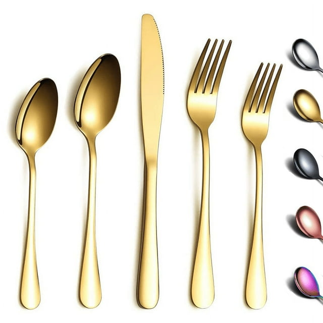 ReaNea Gold Silverware Set 20 Pieces, Stainless Steel Flatware Set, Forks and Spoons Set Service for 4