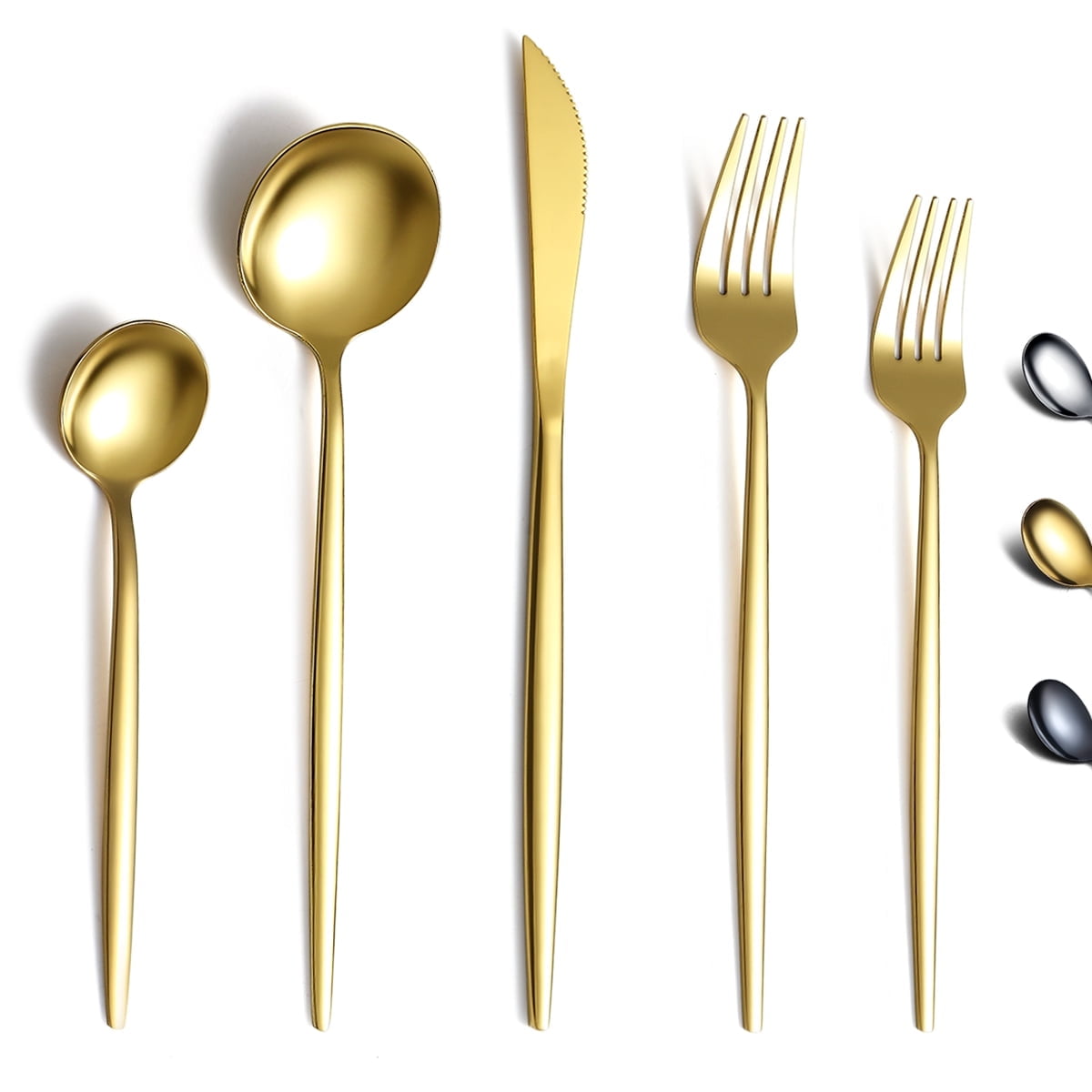 ReaNea Gold Silverware Set 20 Pieces, Stainless Steel Flatware Set, Titanium Gold Plating Cutlery Set Utensil Sets Service for 4