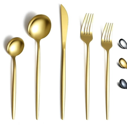 ReaNea Gold Silverware Set 20 Pieces, Stainless Steel Flatware Set, Titanium Gold Plating Cutlery Set Utensil Sets Service for 4