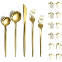 ReaNea Gold Silverware Set 60 Piece Stainless Steel Flatware Set, Knives Forks Spoons Cutlery Set Service for 12