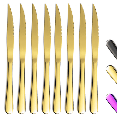 ReaNea Gold Steak Knives Set, Serrated Knife, Stainless Steel Sharp Dinner Knife