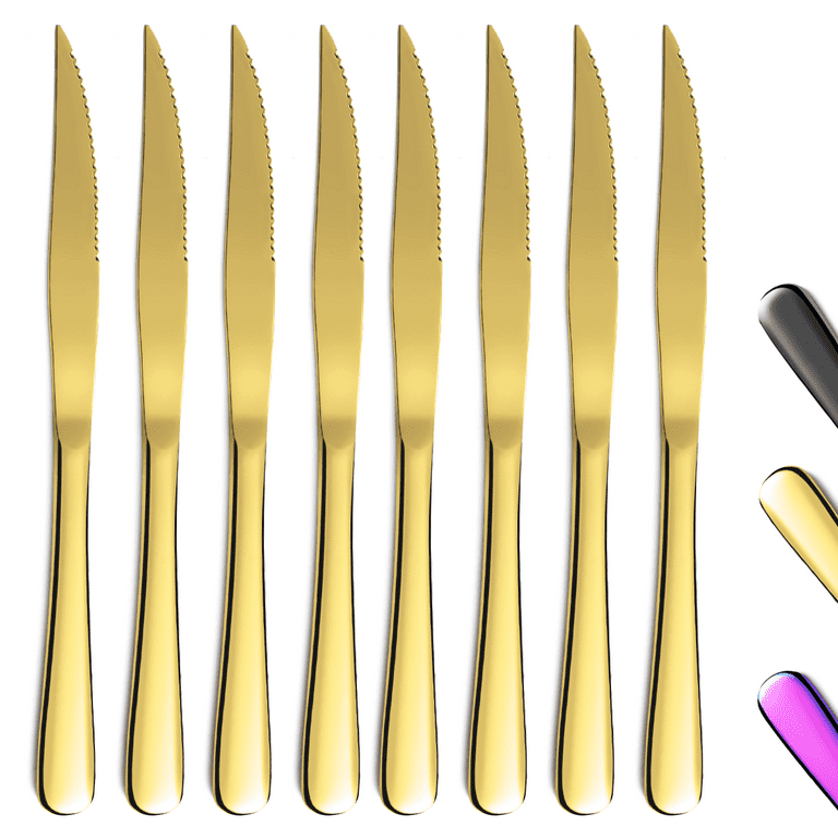 6pcs/set Gold-handle Steak Knives, Stainless Steel Cutlery Set For Home,  Kitchen, Restaurant And Steakhouse