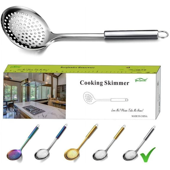 ReaNea Kitchen Skimmer, Stainless Steel Strainer Spoon, Metal Slotted Cooking Skimmer for Cooking