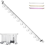ReaNea Kitchen Utensil Rack, Stainless Steel Wall Mounted Utensil Holder Rail Organizer for Hanging Mug Spatula Pot with 14 Hooks