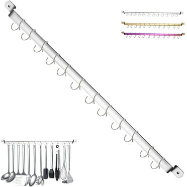 ReaNea Kitchen Utensil Rack, Stainless Steel Wall Mounted Utensil Holder Rail Organizer for Hanging Mug Spatula Pot with 14 Hooks