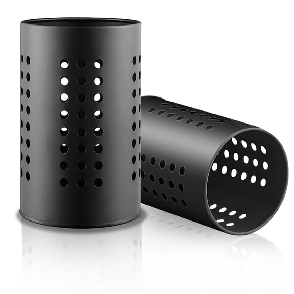 ReaNea Kitchen Utensils Holder for Counter Top 2 Pieces, Black Stainless Steel Cutlery Holder, Kitchen Essentials Farmhouse Style Home Countertop Organizer