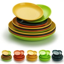 ReaNea Multicolor Plastic Plates Set of 12 Pieces,  3 Size 6.25/7.75/9.25 inch, Unbreakable and Reusable Dinner Plates