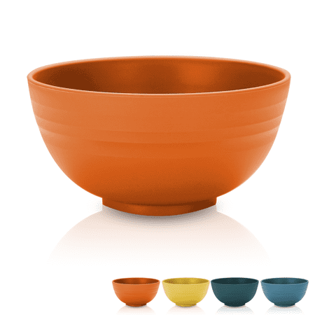 ReaNea Orange Cereal Bowls 4 Pieces, Unbreakable And Reusable Light Weight Bowl For Rice Noodle Soup Snack Salad Fruit