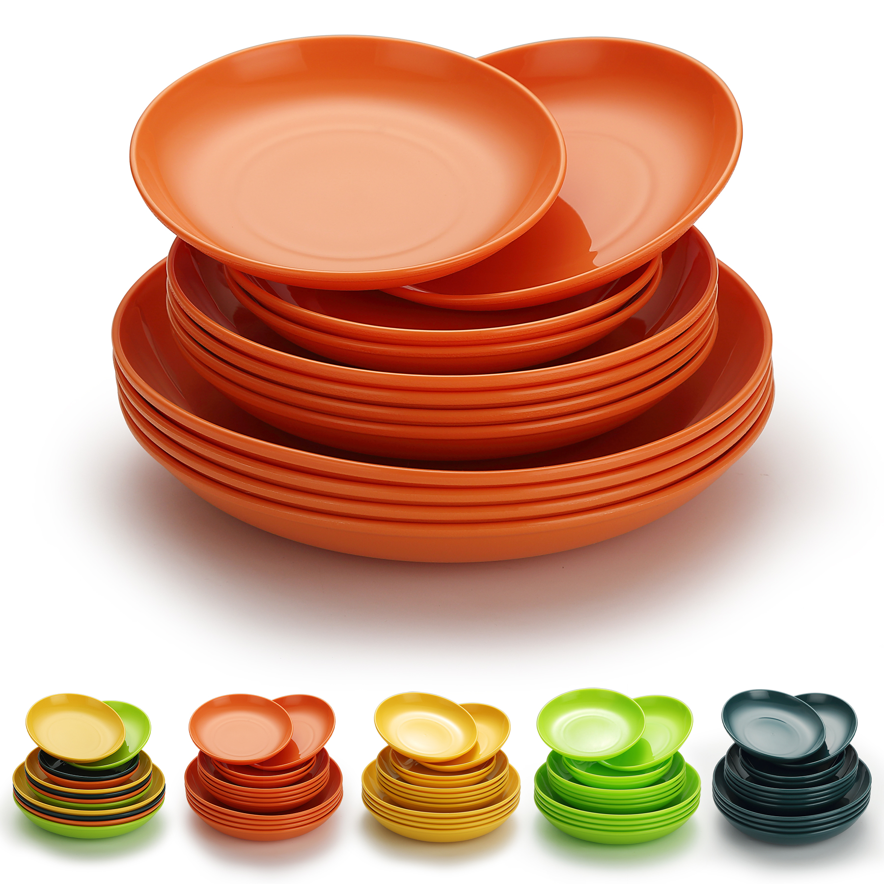 ReaNea Orange Plastic Plates 12 Piece Unbreakable and Reusable Camping Travel Pine Lightweight