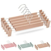 ReaNea Pants Hangers, Space Saving Plastic Clothes Hanger with Non-Slip Pinch Clips, 5 Pack, Khaki