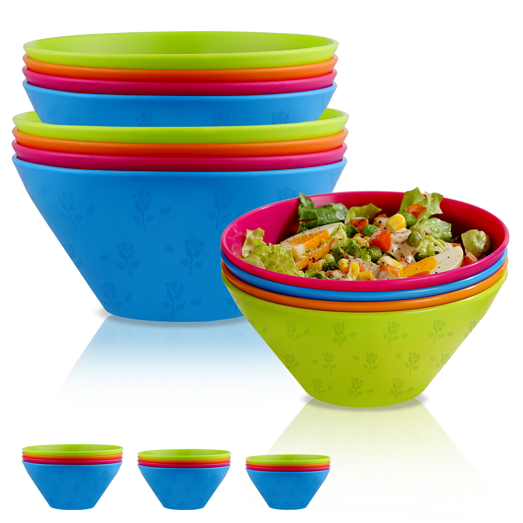 Kryllic Kids Bowls Plastic Bowls Set of 12 Plastic Cereal Bowls 10oz in 4 Colors Toddler Kid Bowl Microwave Safe Bowls Dishwasher Safe Small Bowls