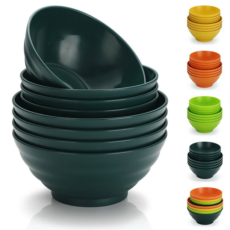 ReaNea Plastic Bowls Set of 8, 2 Sizes 17/34 oz Unbreakable and Reusable  Light Weight Bowl for Cereal, Soup, Pasta, Ramen, BPA Free (Dark Green)