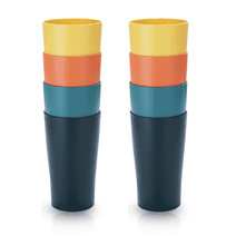 ReaNea Plastic Cups Reusable 8 Pieces, Unbreakable Water Drinking Cup, Tumbler cups for Indoor Outdoor Travel Bathroom(Mix Color)