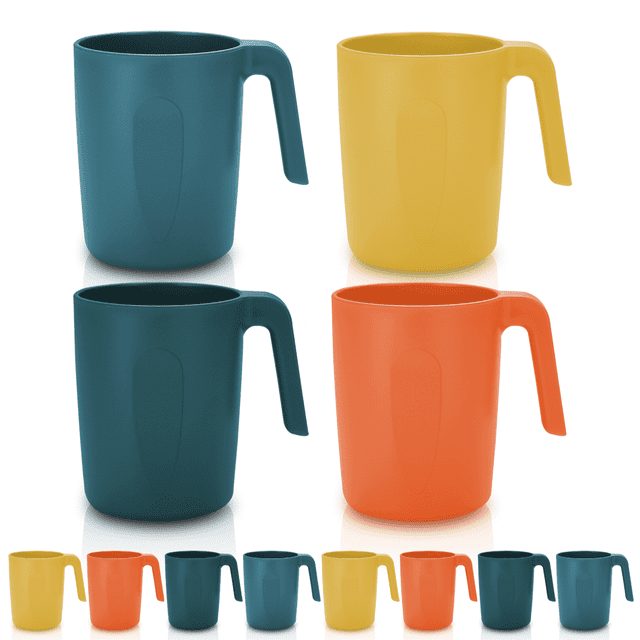 ReaNea Plastic Mug Set 8 Pieces, Unbreakable And Reusable Light Weight Travel Coffee Mugs Espresso Cups Easy to Carry And Clean BPA Free