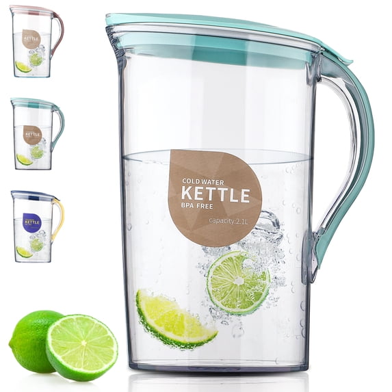 ReaNea Plastic Water Pitcher with Lid 71 oz, Great for Juice, Milk, Beverage Cold Tea, Iced Tea (Blue)