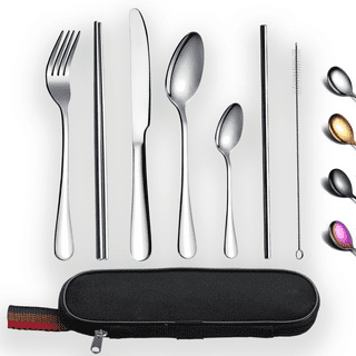 Boulder Bee, Travel Utensils Set, Reusable Camping Cutlery Set, Stainless Steel Flatware Set, Portable Silverware Set with Case