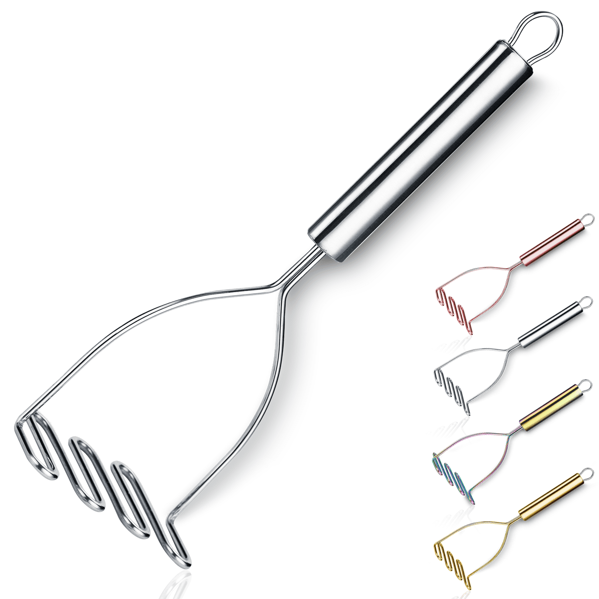 "ReaNea 9.6"" Stainless Steel Potato Masher, Heavy Duty Metal Ricer, Food Masher Utensil for