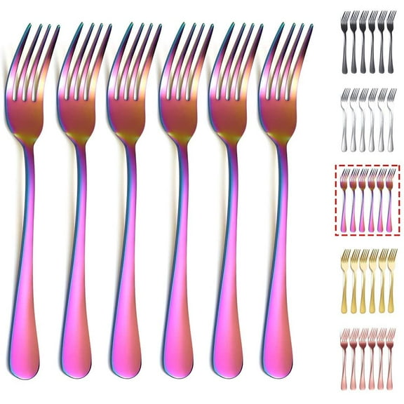 ReaNea Rainbow Dinner Forks 6-Pieces, Stainless Steel 8.17" Fork Wedding Silverware Set of 6