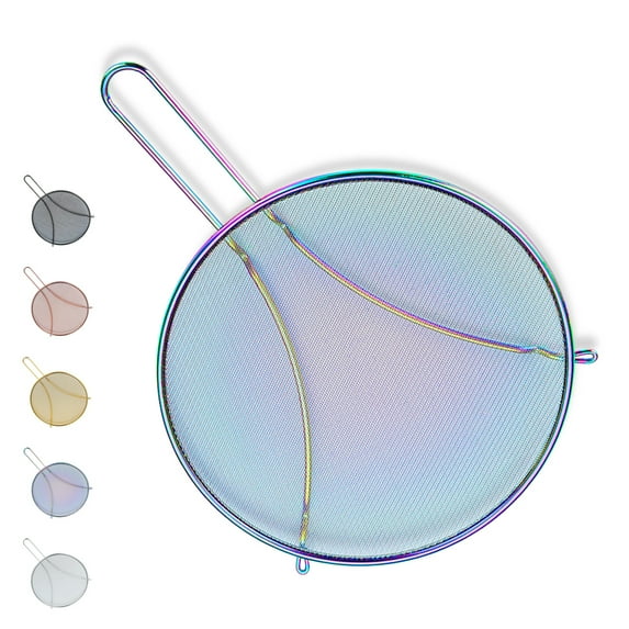 ReaNea Rainbow Fine Mesh Splatter Screen, Stainless Steel Grease Splatter Guard for Frying Pan with Resting Feet for Cooking