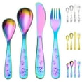 thumbnail image 1 of ReaNea Rainbow Toddler Utensils 4 Pieces Stainless Steel Kids Silverware Set Toddler Forks, Baby Spoons and Knife, 1 of 7