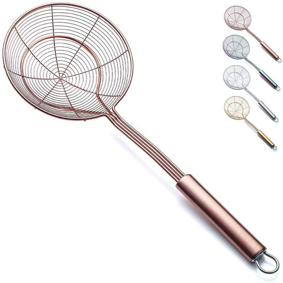 ReaNea Rose Gold Strainer Spider Kitchen Skimmers for Cooking Stainless Steel Pasta Tomato Food Slotted Spoon for Frying