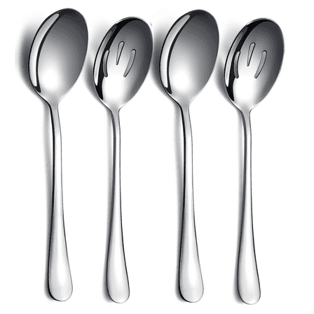 ReaNea Serving Spoons 4 Pieces, 2 Serving Spoon 2 Slotted Spoons, Stainless Steel Serving Utensils Set