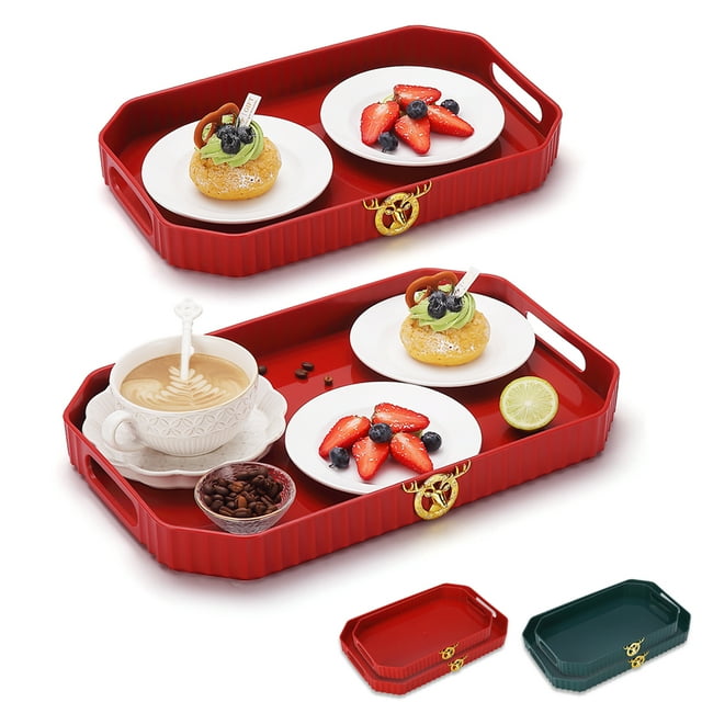 ReaNea Serving Tray with Handles Set of 2 Plastic Stackable Food Trays